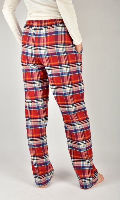 LUISA 197 dámské pyžamové/domácí kalhoty flanelové - červenooranžová kostka, délka L36