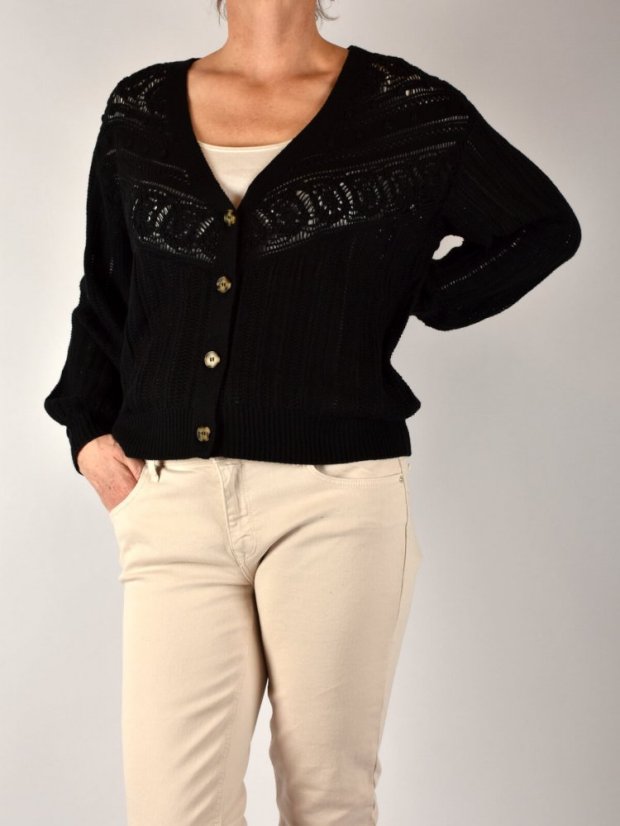 Svetřík z krajkového úpletu - černý - Velikost: EU42