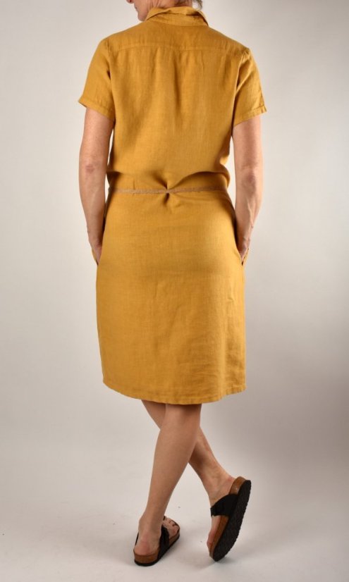 Letní lněné šaty HEDA s krátkým rukávem sportovní střih - žluté - Velikost: EU48