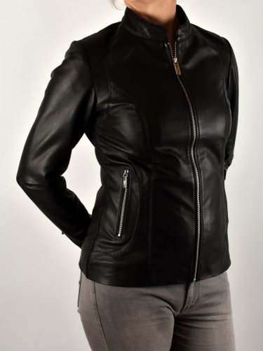 BECCA  kožená bunda na zip - černá - Velikost: XL