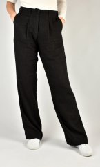 HELEN široké dámské lněné kalhoty na zip - černé L36