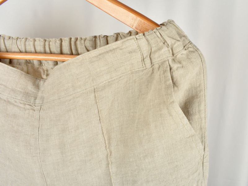 Lněné letní kalhoty - béžové - Velikost: EU46
