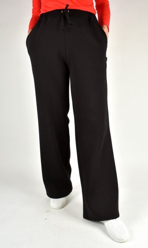 BELLA teplé volné široké teplákové kalhoty - černé L36 - Velikost: EU40