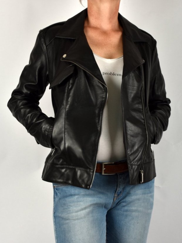 KŘIVÁK AURELIE kožená bunda na zip - černá - Velikost: L