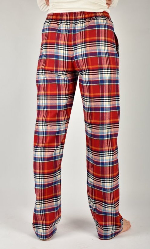 LUISA 197 dámské pyžamové/domácí kalhoty flanelové - červenooranžová kostka, délka L36