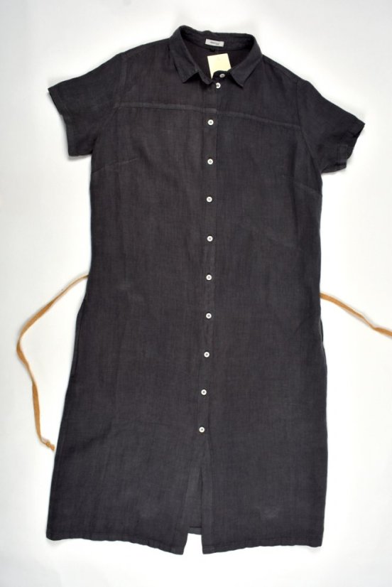 Letní lněné šaty HEDA s krátkým rukávem sportovní střih - tmavě šedé - Velikost: EU44