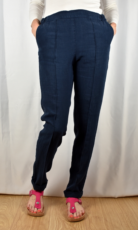 Lněné letní kalhoty - modré - Velikost: EU46