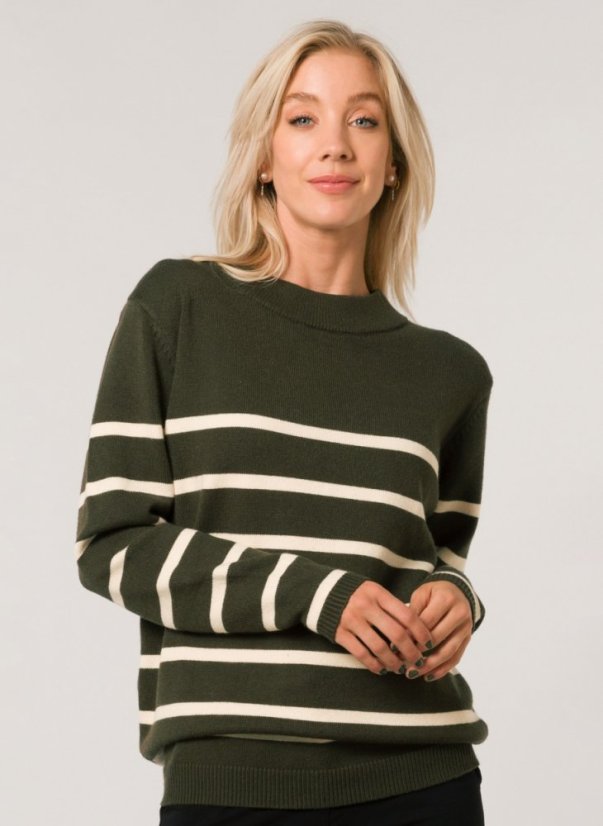 Dámský svetr s pruhy GREEN/OFF white - Velikost: EU38