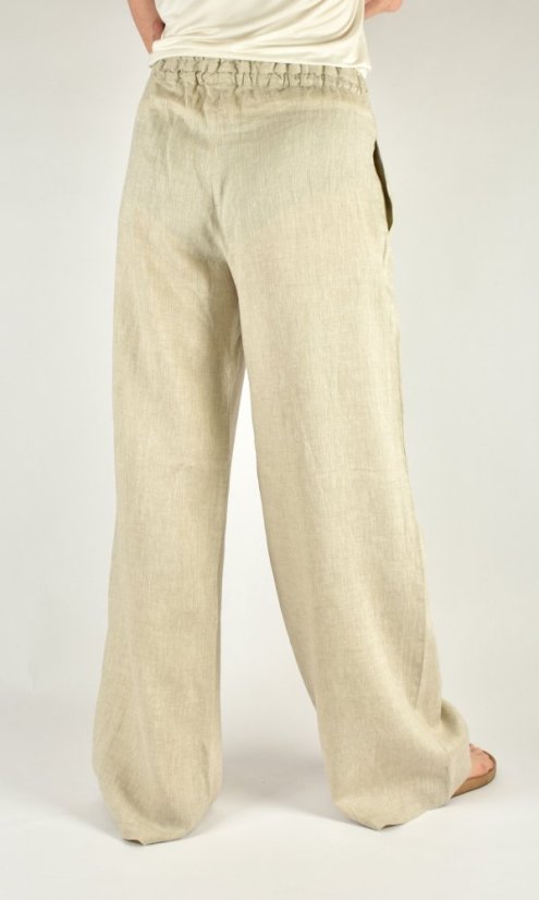 Lněné letní široké kalhoty HOLLY - přírodní L36