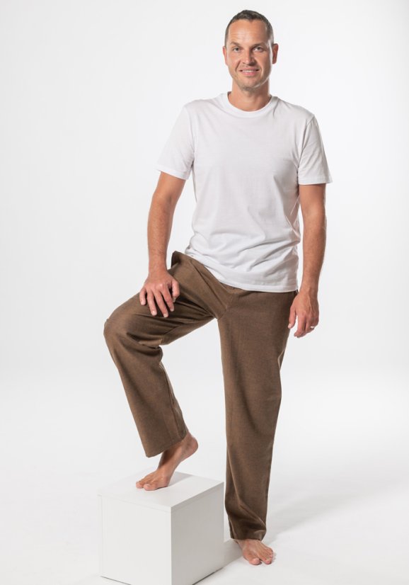 LUDVA 33A pánské pyžamové/domácí kalhoty flanelové - hnědé L38