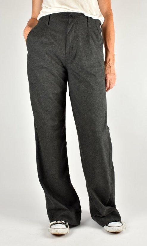 PERA Dark Grey Checked dámské prodloužené kalhoty se širokými nohavicemi L34
