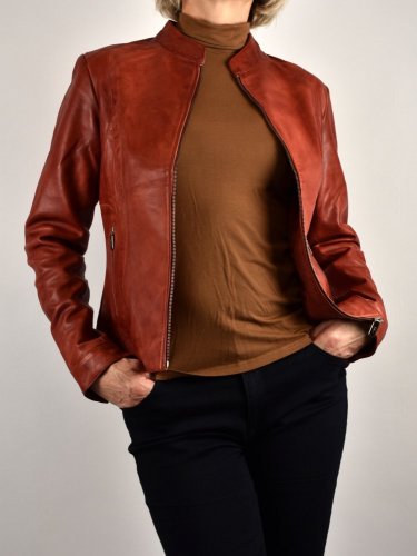BECCA  kožená bunda na zip - bordeaux - Velikost: XL