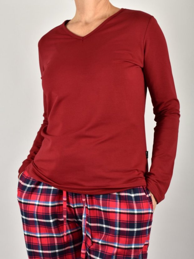 Pyžamové / domácí triko JARKA s dlouhým rukávem - cihlové - Velikost: EU46