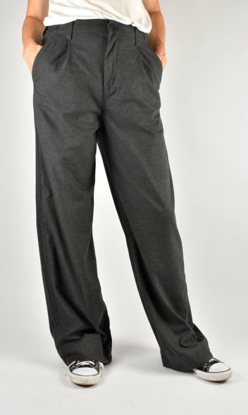 PERA Dark Grey Checked dámské prodloužené kalhoty se širokými nohavicemi L36