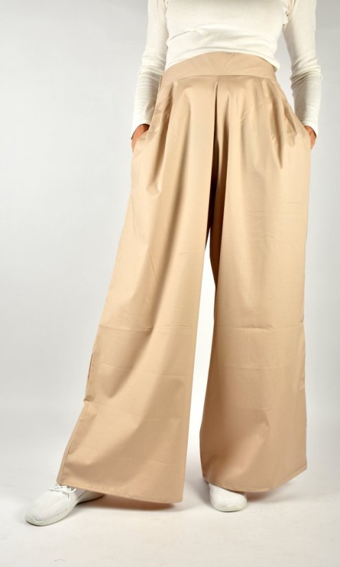 Široké letní kalhoty KELLY L34 - plátěné béžové - Velikost: EU38