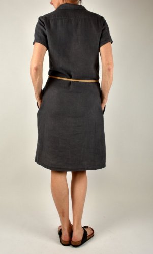 Letní lněné šaty HEDA s krátkým rukávem sportovní střih - tmavě šedé