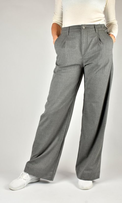 PERA Grey Smart Sporty - dámské prodloužené kalhoty se širokými nohavicemi L34 - Velikost: W34