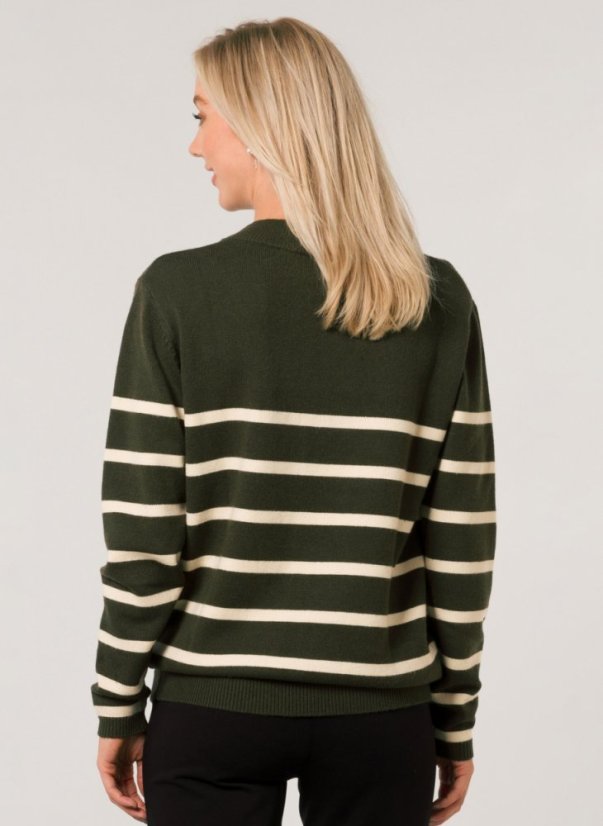 Dámský svetr s pruhy GREEN/OFF white - Velikost: EU38