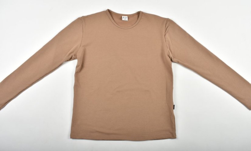 Pyžamové nebo domácí triko s dlouhým rukávem KAMIL - světle hnědé - Velikost: EU46