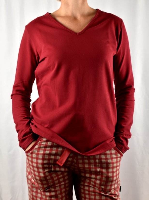 Pyžamové / domácí triko JARKA s dlouhým rukávem - cihlové - Velikost: EU46