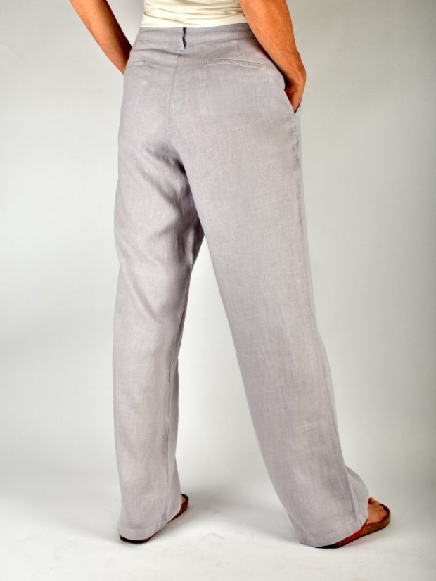 HELEN široké dámské lněné kalhoty na zip - světle šedé L34 - Velikost: EU44