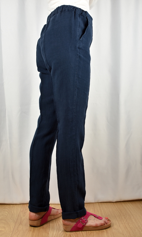 Lněné letní kalhoty - modré - Velikost: EU46