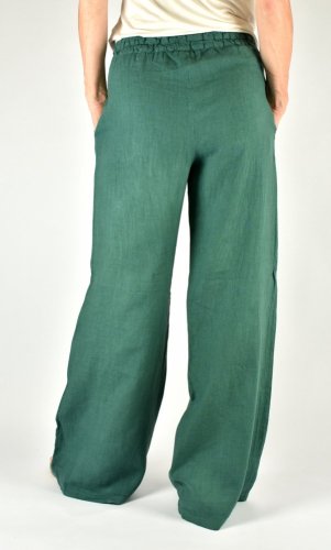 Lněné letní široké kalhoty HOLLY - zelené L34