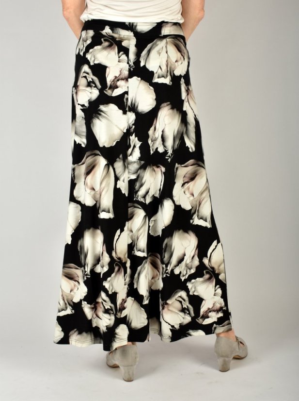Dlouhá letní sukně DANA černé květy - Velikost: M