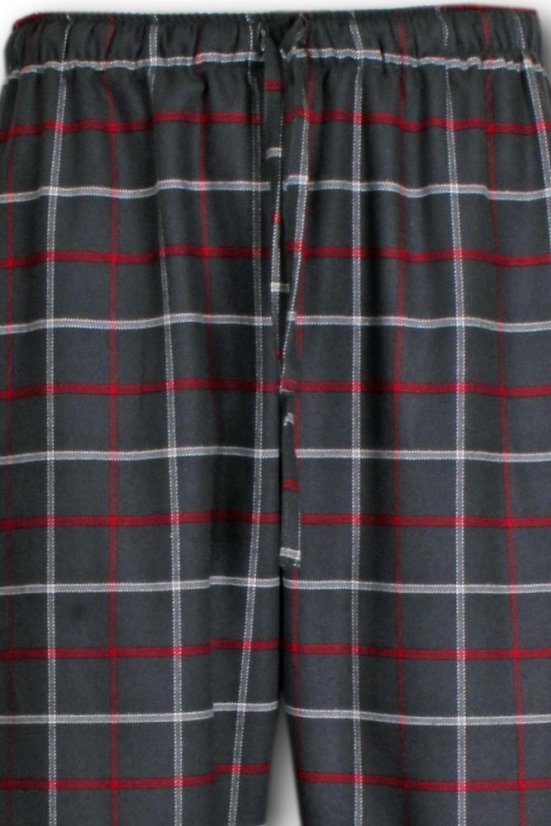 LUDVA 1860 pánské pyžamové/domácí kalhoty flanelové - tmavě šedá kostka L38 - Velikost: M