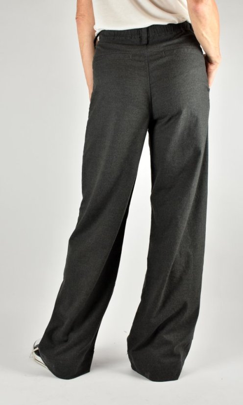 PERA Dark Grey Checked dámské prodloužené kalhoty se širokými nohavicemi L36 - Velikost: W34