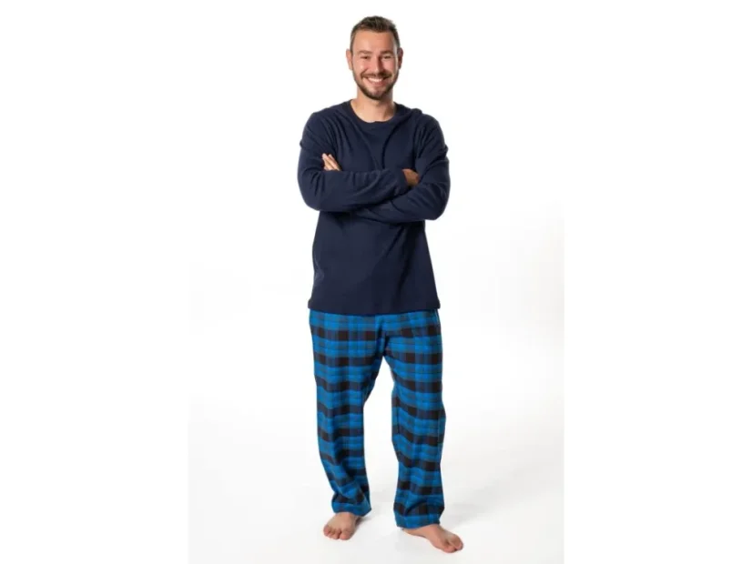 LUDVA B196 pánské pyžamové/domácí kalhoty flanelové - modrozelená kostka L36 - Velikost: M