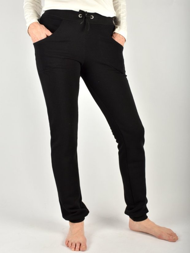 BEATRIX teplé úzké tepláky s kapsami - černé L36 - Velikost: L