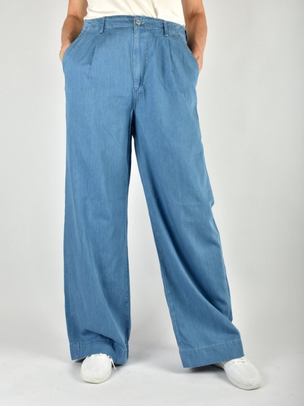 PERA Mid Blue Lt - dámské prodloužené kalhoty se širokými nohavicemi L36 - Velikost: W33